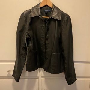 J Crew size small black leather jacket with pockets